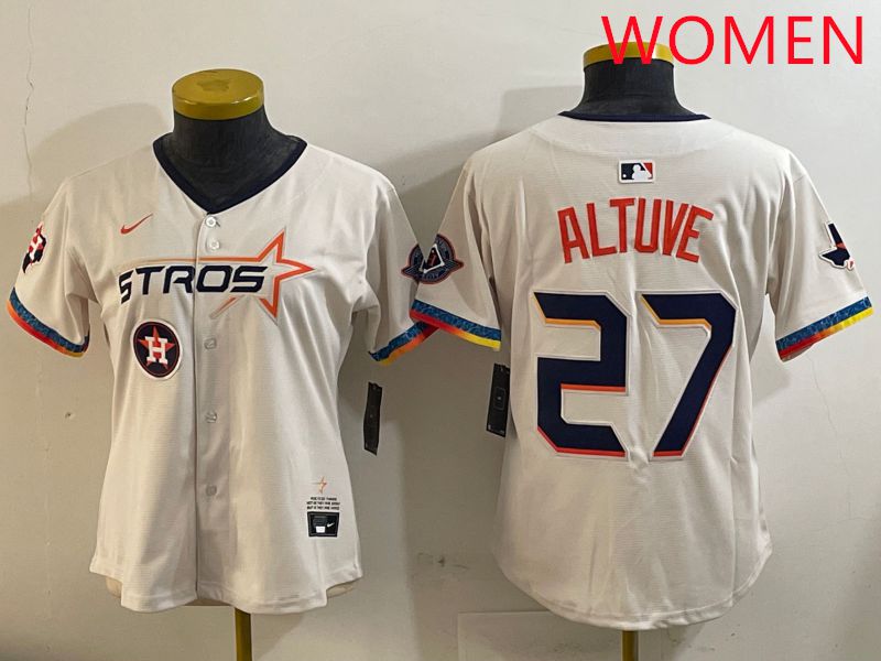 Women Houston Astros #27 Altuve Cream Fourth generation Joint Name Nike 2025 MLB Jersey style 7->youth mlb jersey->Youth Jersey